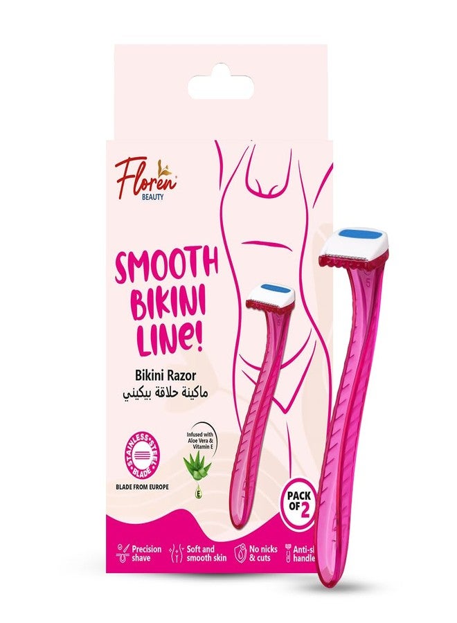 Floren Bikini Line Razor for Women | Aloe Vera & Vit E | Gentle on Skin | Hair Removal Razor | No Irritation | Pack of 2 - Image 1